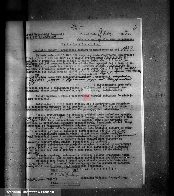 image.from.unit.number "Zatwierdzenie zakładu przemysłowego /tartaku i obróbki drzewa/ Własność L. Żeromskiego w Poznaniu"