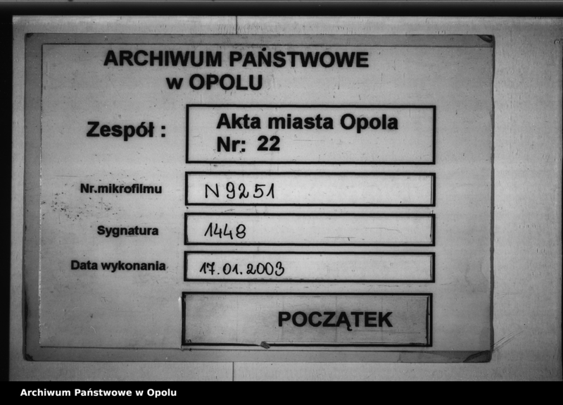 image.from.unit.number "Acta des Magistrats zu Oppel betreffend Polizei - Verwal[tung] Vol. I"