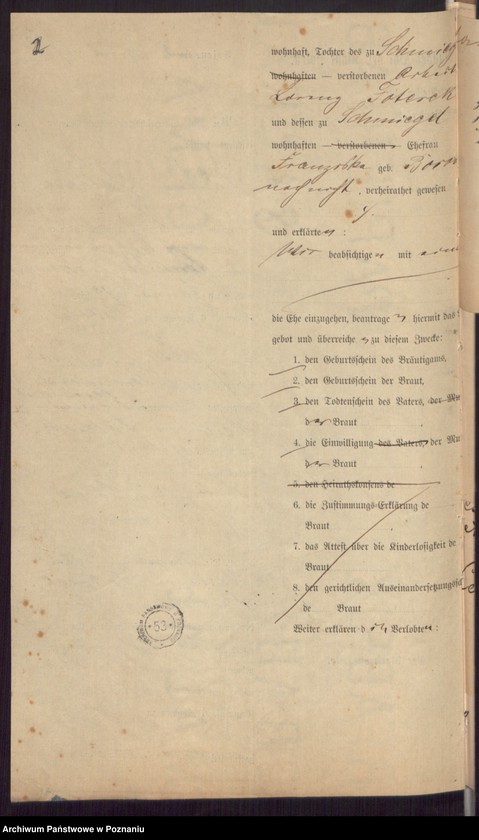 Obraz 4 z jednostki "Die von den Verlobten beigebrachten Urkunden zur Eheschliessung pro 1897"