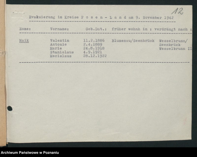 Obraz 15 z jednostki "[Wykazy wysiedlonych Polaków] Posen - Land I [Poznań - Powiat]"