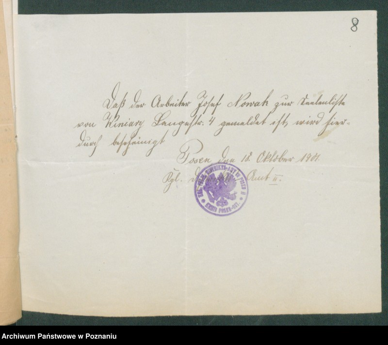 Obraz 10 z jednostki "[Dokumenty dostarczone przez narzeczonych do zawarcia związku małżeńskiego za 1901 rok. Tom XVIII]"