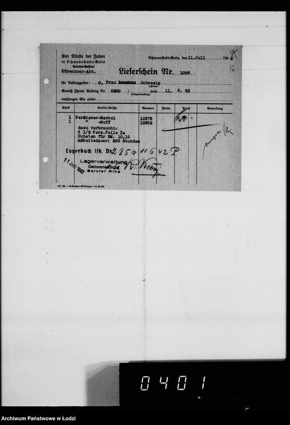 Obraz 20 z jednostki "Kürschnerei. [Zamówienia, rachunki i świadectwa dostaw]"