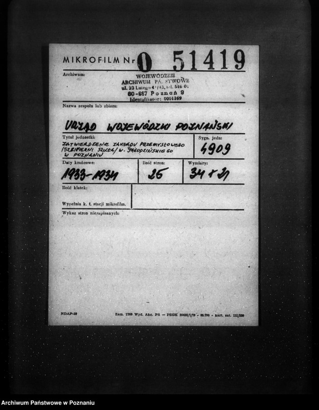 Obraz 2 z jednostki "Zatwierdzenie zakładu przemysłowego /szlifierni szkła/ W. Jagodzińskiego w Poznaniu"