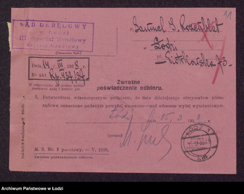 Obraz 13 z jednostki "Samuel Icchok Rozenblat- wyrób i sprzedaż manufaktury półwełnianej"