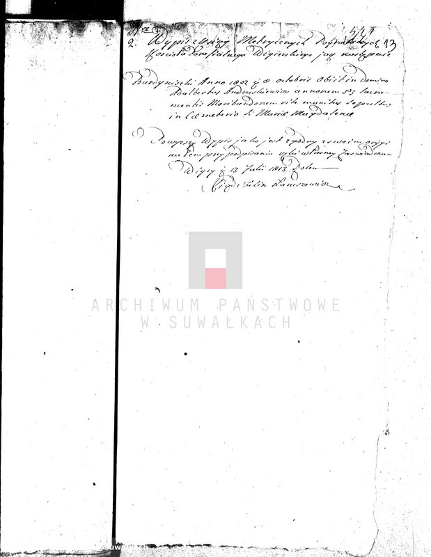 image.from.unit.number "Dowody do Aktów Małżeństwa Gminy Wigierskiey od dnia 1 Maja 1813 do dnia ostatniego kwietnia 1814 Roku."