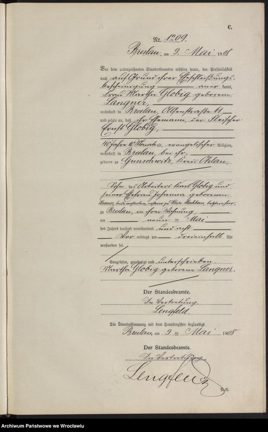 image.from.unit.number "Sterbe-Neben-Register Breslau I 1908 Band 4"