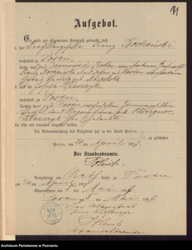 Obraz 13 z jednostki "Die von den Verlobten beigebrachten Urkunden zur Eheschliessung pro 1897"