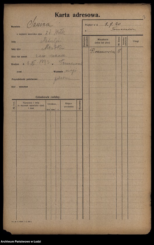 Obraz 5 z jednostki "[Spis ludności Łodzi] Samina-Sasin"