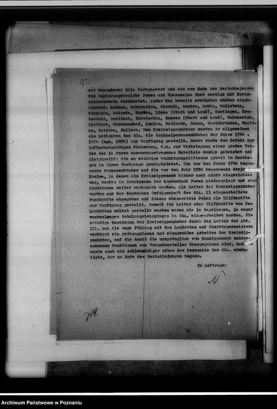 Obraz 17 z jednostki "[Sprawozdanie z podróży służbowej pracowników Gausippenamt w Poznaniu dotyczące zajętych ksiąg kościelnych, archiwów kościelnych oraz działalności powiatowych urzędów do spraw genealogicznych i Urzędu do Spraw Genealogicznych w Poznaniu]"