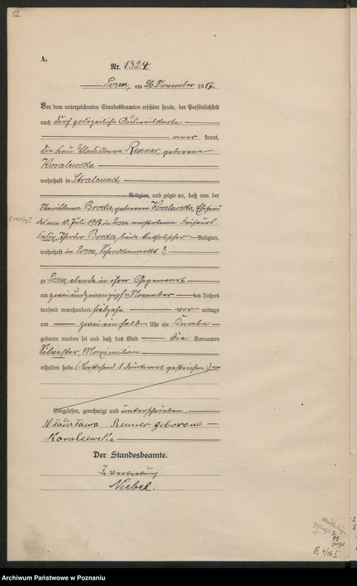 Obraz 14 z jednostki "Księga miejscowa urodzeń tom IV [Rejestr główny urodzeń]"