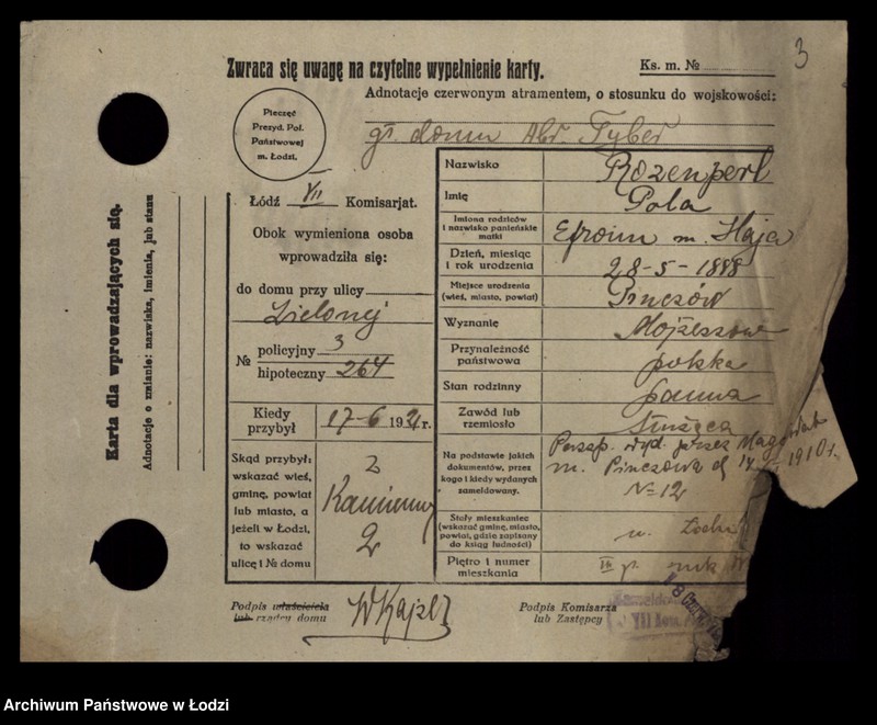 Obraz 5 z jednostki "[Spis ludności Łodzi] Rozenperl-Rozentan"