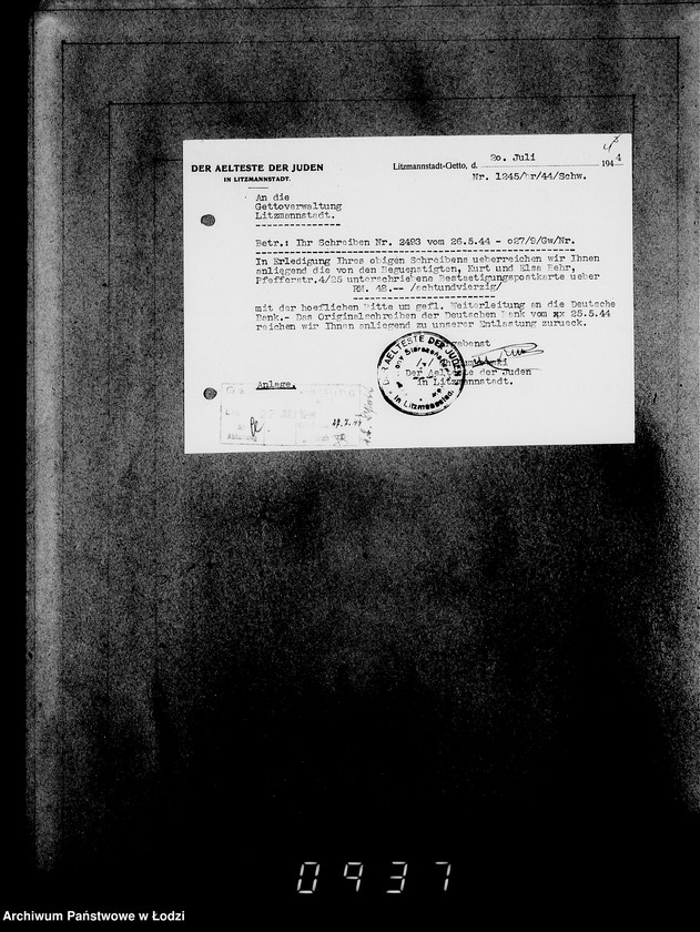 Obraz 8 z jednostki "Korrespondenz mit dem Ältesten der Juden"