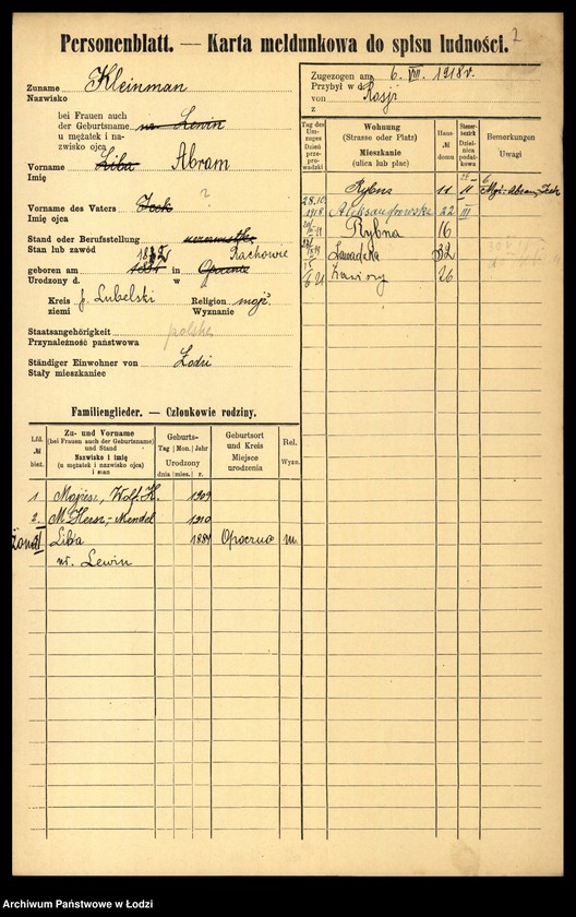 Obraz 9 z jednostki "[Spis ludności Łodzi] Klajnman - Klarman"