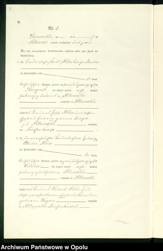 Obraz 9 z jednostki "Heiraths-Neben-Register des Standesamts Altewalde pro 1902"