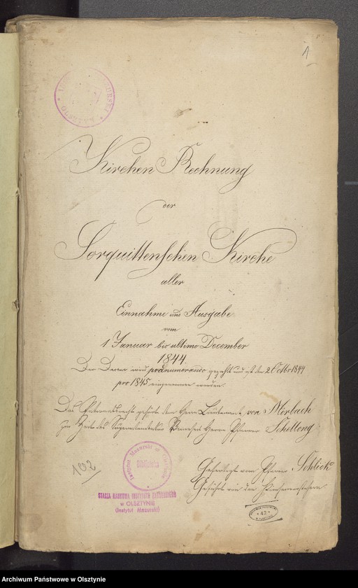 image.from.unit.number "Kirchen Rechnung der Sorquittenschen Kirche aller Einnahme und Ausgabe"