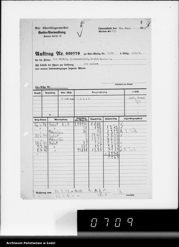 Obraz 12 z jednostki "Lebensmitteleinkauf, Aufträge, [Lieferscheinen und Rechnungen] 20721-20780"