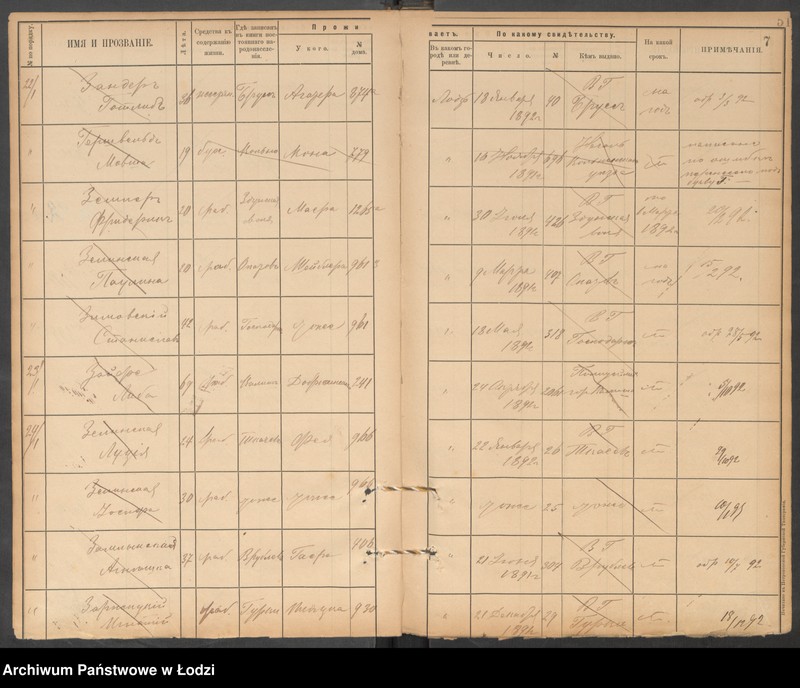 Obraz 9 z jednostki "[Księga ludności niestałej m. Łodzi lit. Z]"