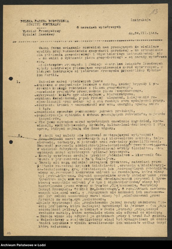 Obraz 14 z jednostki "Instrukcje [Wydziału Przemysłowego] Komitetu Centralnego Polskiej Partii Robotniczej"