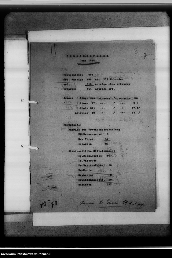 Obraz 13 z jednostki "Monatsberichte. Aussendienststelle Gostingen [Gostyń]"