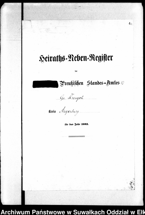 image.from.unit.number "Heiraths-Neben-Register des Preussischen Standes-Amtes Gr. Strengeln Kreis Angerburg"