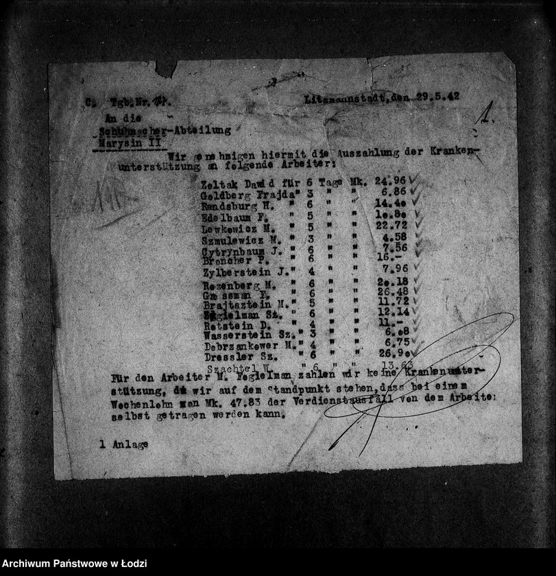Obraz 4 z jednostki "Schuhmacher-Abteilung [Zasiłki chorobowe dla pracowników wydziału, listy pracowników, zaświadczenia lekarskie]"