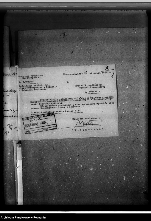 image.from.unit.number "Zatwierdzenie projektu budowy i urządzenia zakładu przemysłowego /Fabryki Płatków Ziemniaczanych i tartaku/ w Koźminie własność Koźmińskie Zakłady Rolniczo-Przemysłowe Spółka Akcyjna"