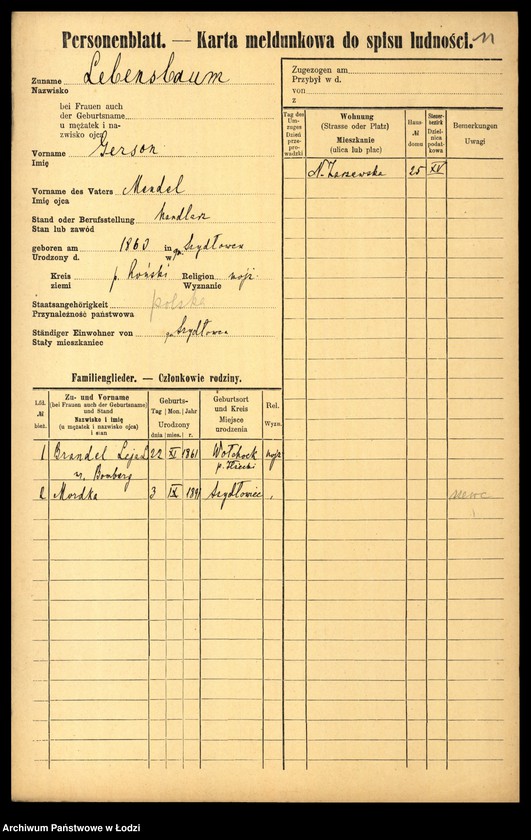 Obraz 13 z jednostki "[Spis ludności Łodzi] Lebendiger - Löffler"