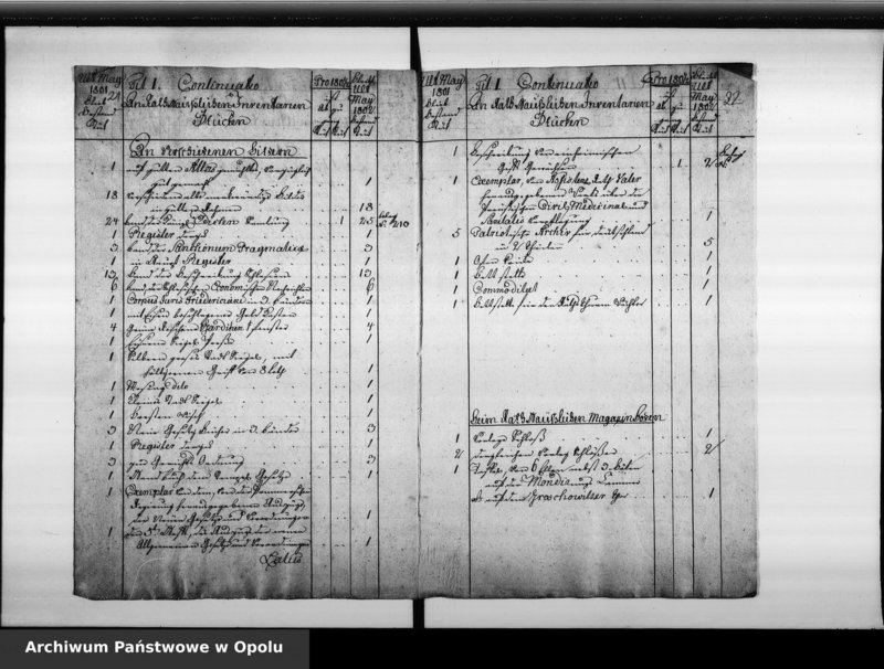 Obraz 17 z jednostki "Inventarium von denen Städtschen Utensilien Stücken bey der Königlichen Preussischen Immediat Stadt Oppeln. Pro 1800/1, 1801/2, 1802/3, 1803/4, 1804/5, 1805/6."