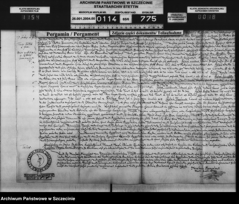 image.from.unit.number "Magnus v. Horn zu Ranzin / Joachim v. Behr zu Schlagtow, Balzer v. Heyden zu Kartlow und Klaus v. Holstein [Holste] zu Passow: Bürgerschaftsschuld, Einweisung in den Hornschen Hof. Zu Büssow."