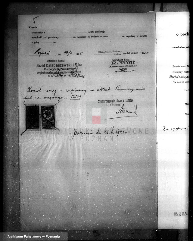 Obraz 9 z jednostki "Fabryka maszyn i urządzeń gorzelnianych J. Dziabaszewskiego i Ska w Poznaniu nr woj. 5829"