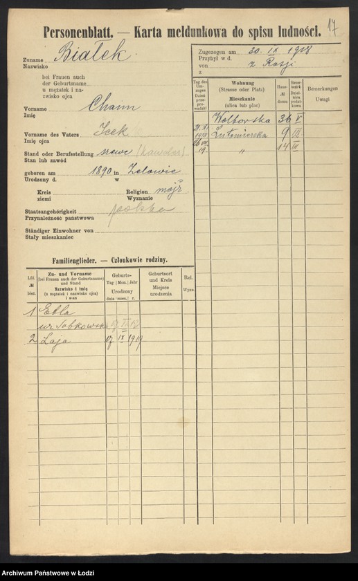 Obraz 19 z jednostki "[Spis ludności Łodzi] Białek - Bibelszön"