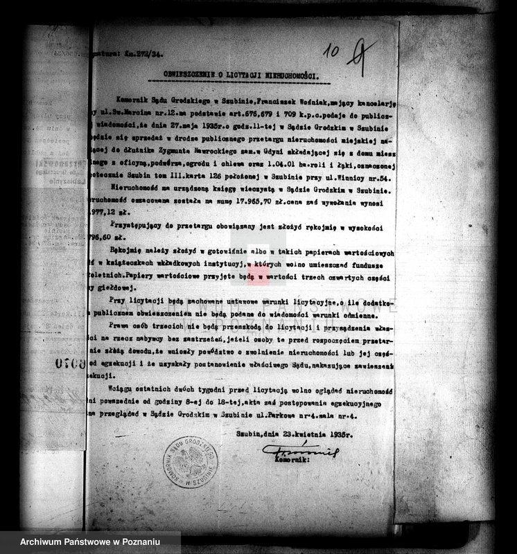 Obraz 14 z jednostki "Przymusowe przetargi nieruchomości powiatu szubińskiego"