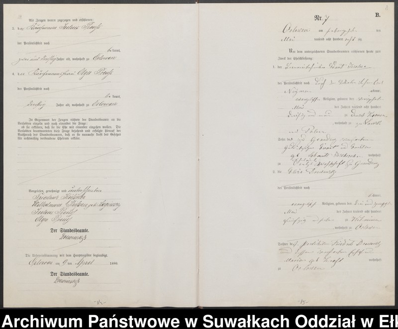image.from.unit.number "Heiraths-Neben-Register des Preussischen Standes-Amtes Orlowen Kreis Loetzen für das Jahr 1880"