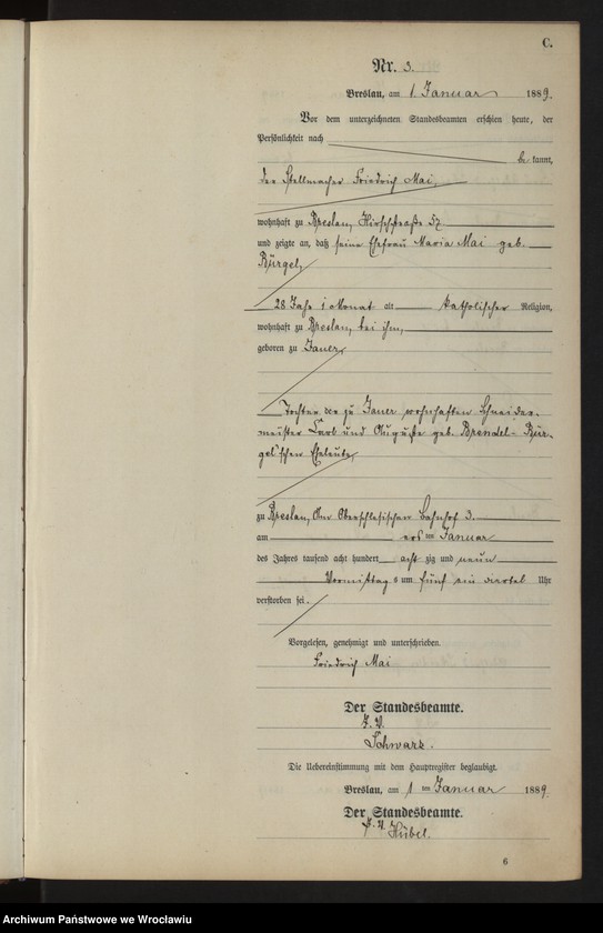 image.from.unit.number "Sterbe-Neben-Register Breslau II 1889 Band 1"