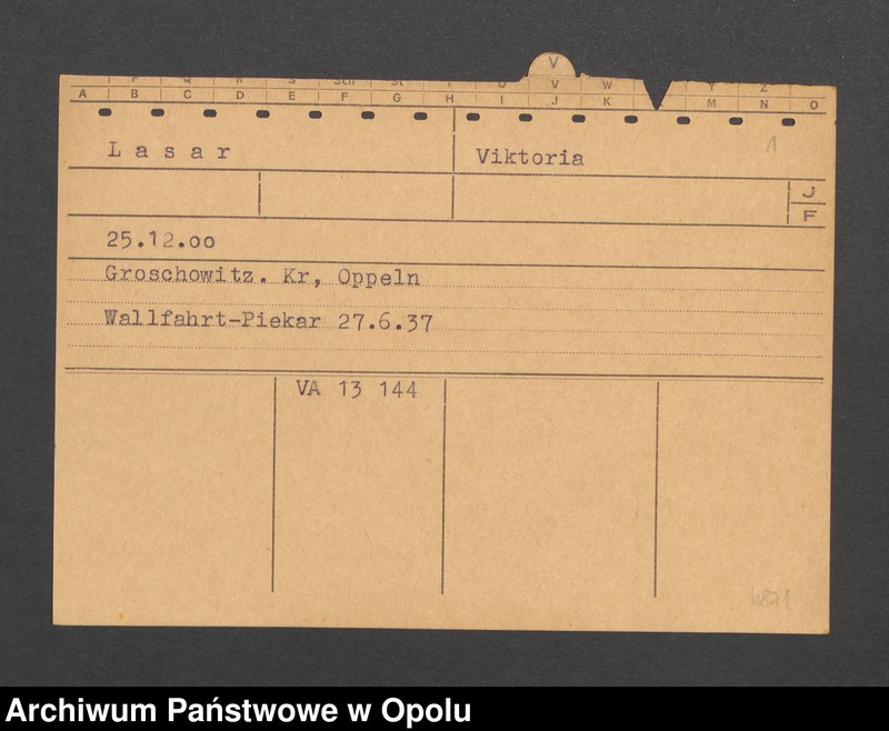 Obraz 3 z jednostki "[Lasar Viktoria, ur. 25.12.1900 r., zam. Groschowitz]"