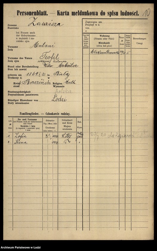 Obraz 12 z jednostki "[Spis ludności Łodzi] Zawisłowski - Zdunek"