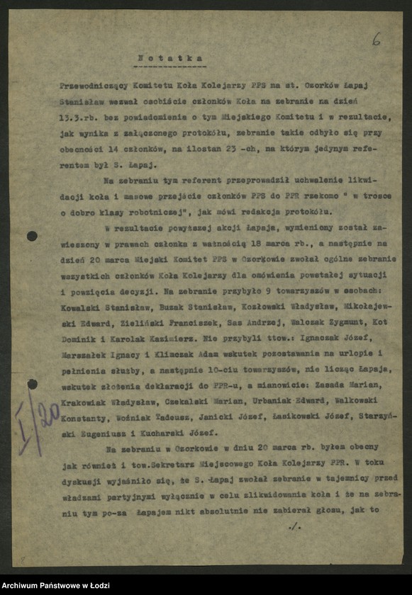 Obraz 7 z jednostki "Koło kolejowe PPS Ozorków- protokoły zebrań, protokoły [z narad] międzypartyjnych. [Sprawozdania]"