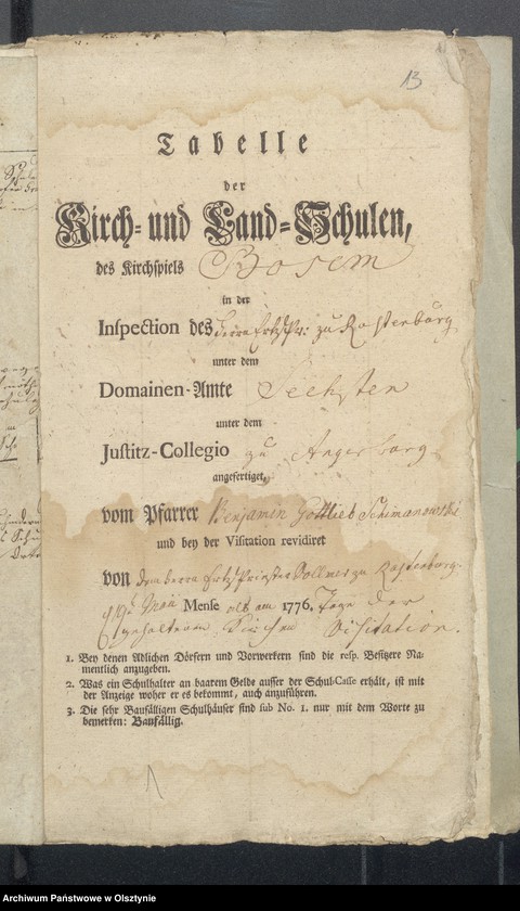 image.from.unit.number "Tabelle der Kirch und Land Schulen des Kirchspiels Bosemb"