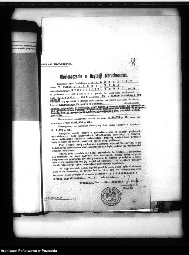 Obraz 15 z jednostki "Przymusowe przetargi nieruchomości powiatu bydgoskiego"