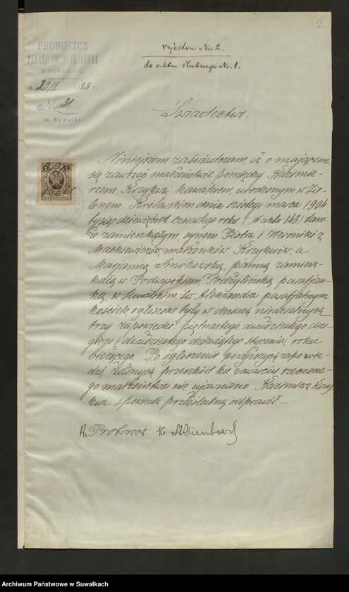 image.from.unit.number "Aneksa do aktów ślubnych parafji Podżyliny za 1928 rok"