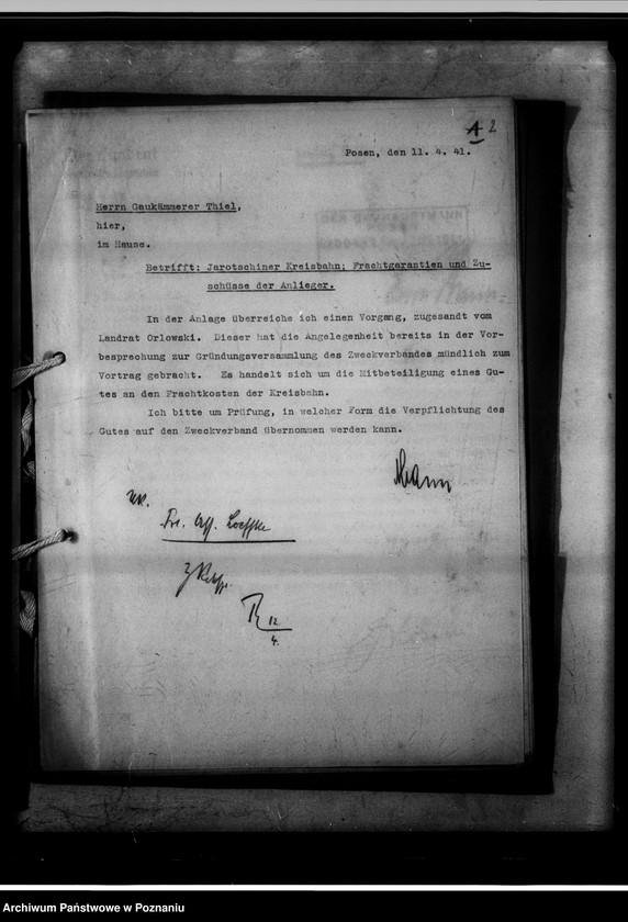 Obraz 7 z jednostki "Forderung gegen Anlieger der Jarotschiner Kreisbahn."