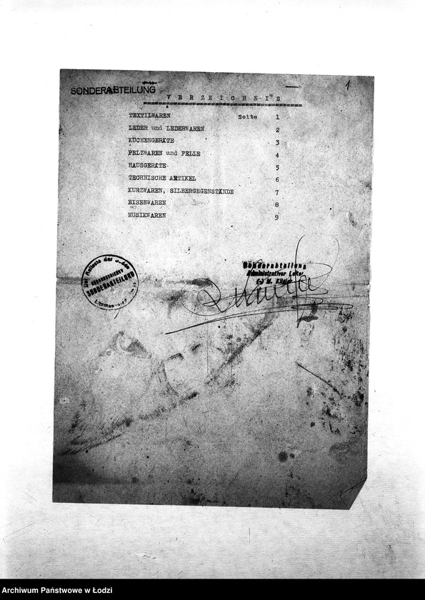 Obraz 4 z jednostki "[Specyfikacje materiałów technicznych, skórzanych, chemicznych, farbiarskich; artykułów biurowych, narzędzi, maszyn, tkanin, żywności i innych posiadanych na składzie Wydziału Specjalnego]"