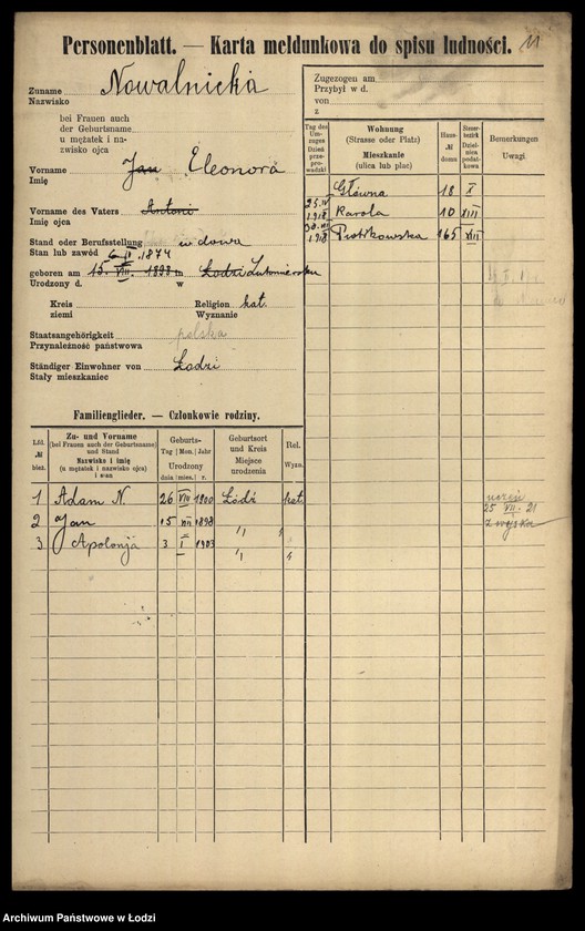 Obraz 13 z jednostki "[Spis ludności Łodzi] Nowaliński-Nowicki"