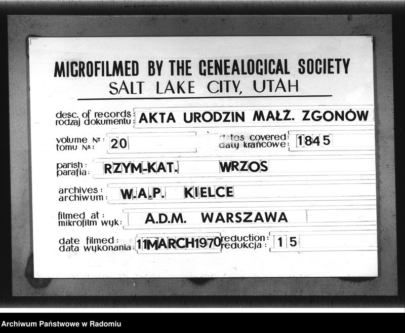 image.from.unit.number "Parafia Wrzos. Duplikat akt urodzonych, zmarłych i zaślubionych na rok 1845"