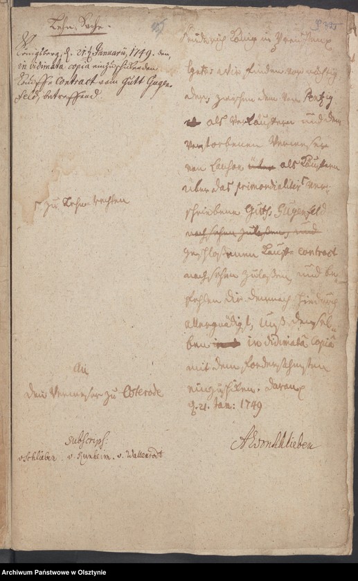 image.from.unit.number "Jugendfeldt [Gugenfeld] [Smolanek], H.[Haupt] A. [Amt] Osterode. Acta die angebliche Candicität dieses Gutes, um dessen Verleichung Georg Wilh. [Wilhelm] v. [von] Schierstaedt auf Schildeck den König gebeten hat"