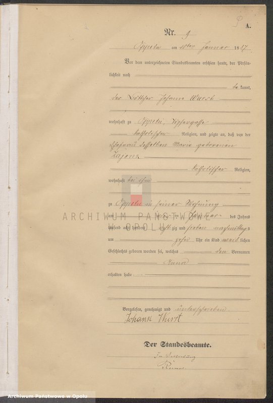 Obraz 13 z jednostki "Urząd Stanu Cywilnego w Opolu 1887 Rejestr Urodzeń Księga Miejscowa Nr 1 do 331"