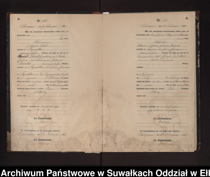 image.from.unit.number "Geburts-Neben-Register des Preussischen Standes-Amtes Rydzewen Kreis Loetzen"