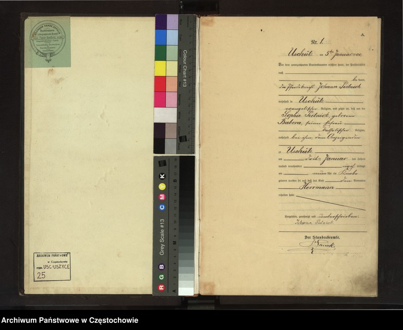 Obraz z jednostki "Geburts - Haupt Register des Königlich Preussischen Standesamts Uschütz im Kreise Rosenberg O/S. pro 1900."