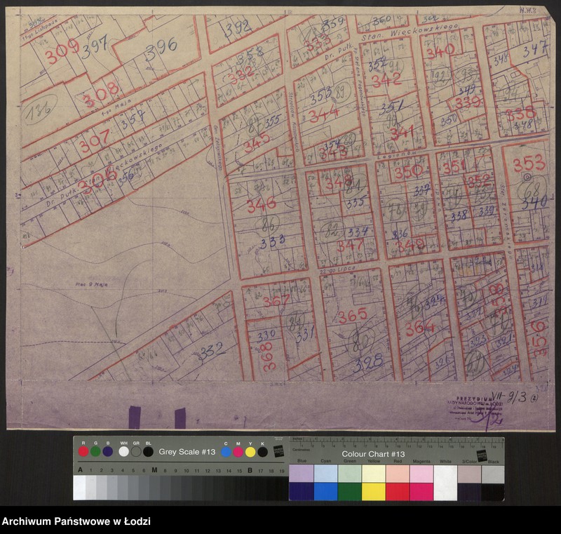 Obraz 1 z jednostki "Plan m. Łodzi 1:2000 z oznaczeniem podziału miasta na Obwody Komitetów Blok. Sekcja NW2"