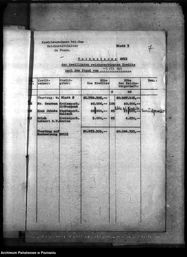 Obraz 11 z jednostki "Kredyt Stand per 31. III. 1941."